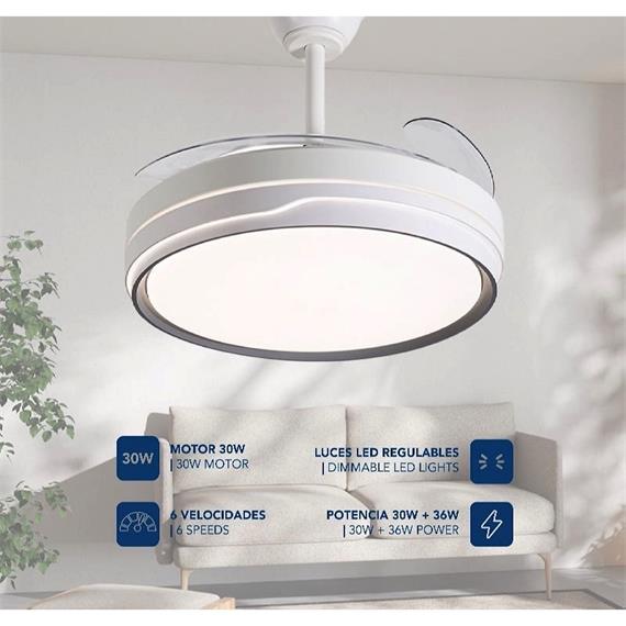 Daewoo DW5006 Ventilador Techo con Luz Led 30W Aspas Retráctiles Blanco