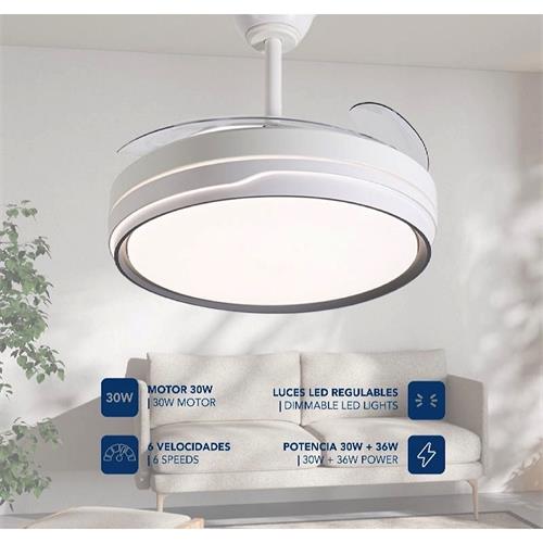 Daewoo DW5006 Ventilador Techo con Luz Led 30W Aspas Retráctiles Blanco