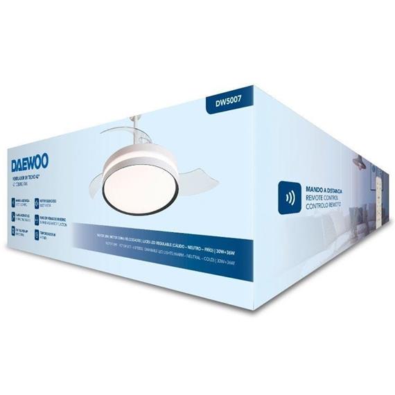 Daewoo DW5007 Ventilador de Techo con Luz Led 30W Aspas Retráctiles Blanco