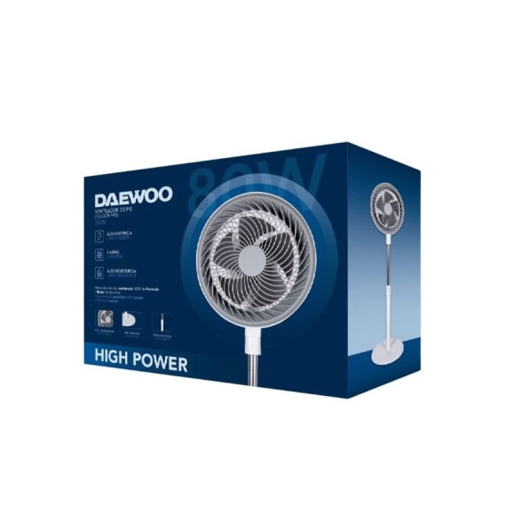 Daewoo DW9001 Ventilador Pie High Speed 80W 10" 25Cm Blanco