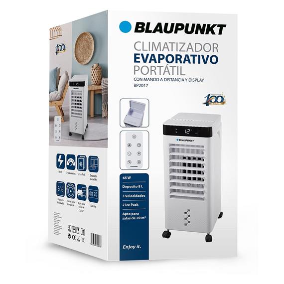 Blaupunkt BP2017 Climatizador Evaporativo Portátil 65W 8L 20 m2 con Mando y Display Blanco