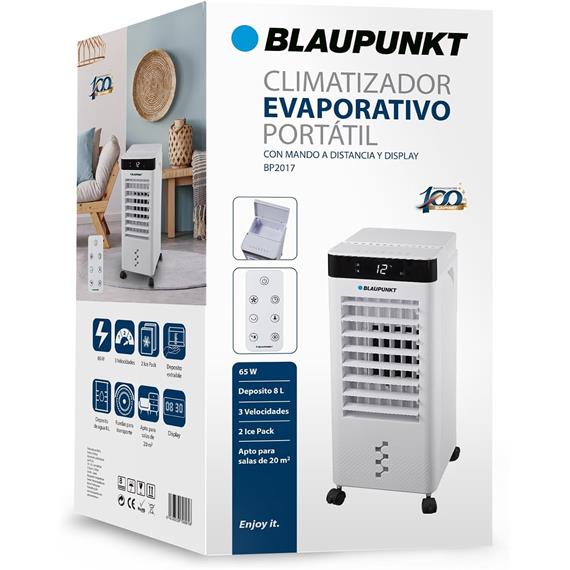 Blaupunkt BP2017 Climatizador Evaporativo Portátil 65W 8L 20 m2 con Mando y Display Blanco