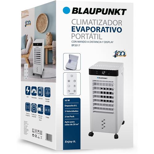 Blaupunkt BP2017 Climatizador Evaporativo Portátil 65W 8L 20 m2 con Mando y Display Blanco