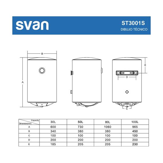 Svan ST3001S Termo Eléctrico Vertical 30L C Blanco