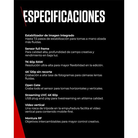 Canon EOS R6 V Cámara Mirrorless Compacta Full Frame Vídeo 7K Raw Cuerpo