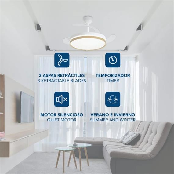 Daewoo DW5010 Ventilador de Techo 30W led Aspas Retráctiles Blanco