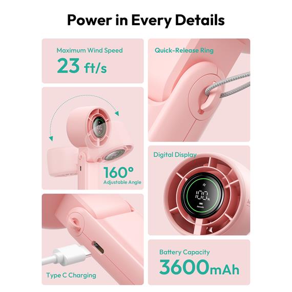 Aecooly PB02-A Ventilador de Mano Plegable Rosa