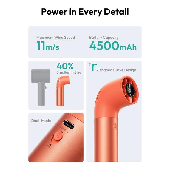 Aecooly PH03 Ventilador de Mano Alta Velocidad 11m/s Azul y Naranja