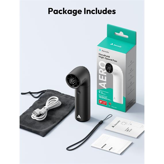 Aecooly PH02-A Ventilador de Mano Alta Velocidad Negro