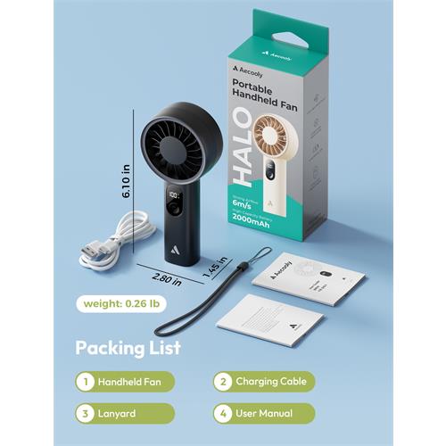 Aecooly PE01 Mini Ventilador Recargable Negro