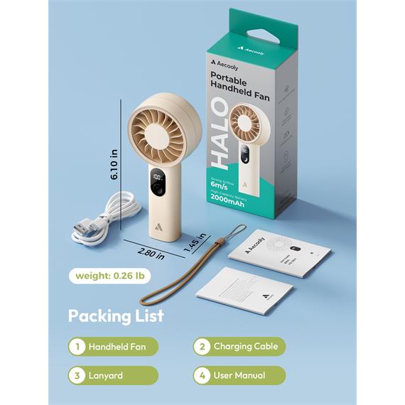 Aecooly PE01 Mini Ventilador Recargable Beige