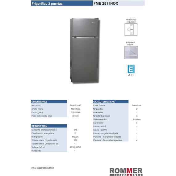 Rommer FME-251 Frigorífico 144 CM Inox