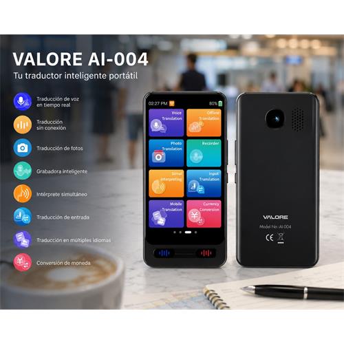 Valore Echo Traductor AI con Pantalla 4.2", Cámara, 142 Idiomas y Chat GPT (AI004)