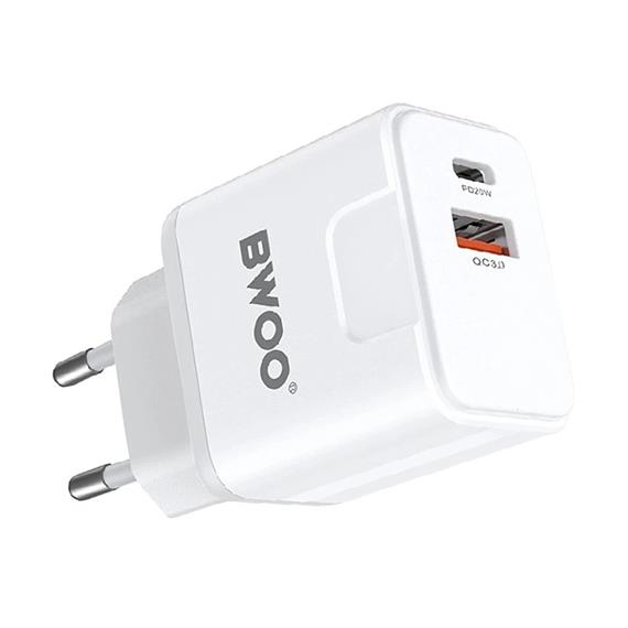 BWOO Cargador Rápido 20W+18W Doble Puerto Cable Type-C to Type-C 1 Metro Blanco (BO-CDA157C-C)