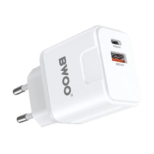 BWOO Cargador Rápido 20W+18W Doble Puerto Cable Type-C to Type-C 1 Metro Blanco (BO-CDA157C-C)