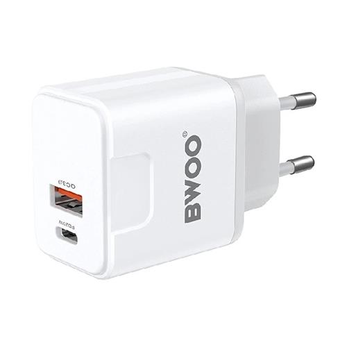 BWOO Cargador Rápido 20W+18W Doble Puerto Cable Type-C to Type-C 1 Metro Blanco (BO-CDA157C-C)