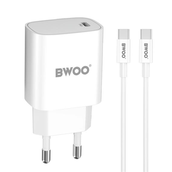 BWOO Cargador Rápido 20W Cable Type-C to Type-C 1 Metro Blanco (BO-CDA159C-C)