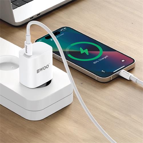 BWOO Cargador Rápido 20W Cable Type-C to Type-C 1 Metro Blanco (BO-CDA159C-C)