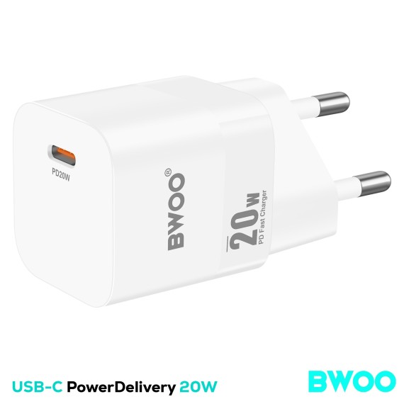 BWOO Cargador de Pared Carga Rápida 20W USB-C Blanco (BO-CDA127)