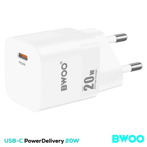 BWOO Cargador de Pared Carga Rápida 20W USB-C Blanco (BO-CDA127)