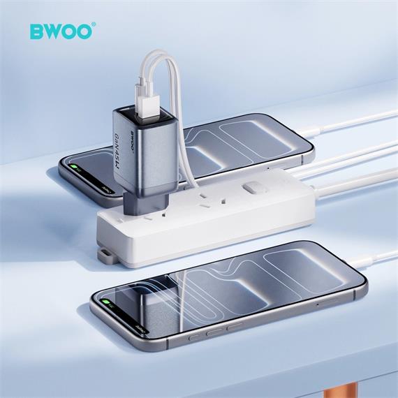 BWOO Cargador Rápido Gan 45W Doble Puerto USB-C Gris (BO-CDA240)