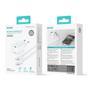 BWOO Cargador Rápido 30W Cable Type-C to Type-C 1 Metro Blanco (BO-CDA211C-C)