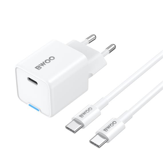 BWOO Cargador Rápido 30W Cable Type-C to Type-C 1 Metro Blanco (BO-CDA211C-C)