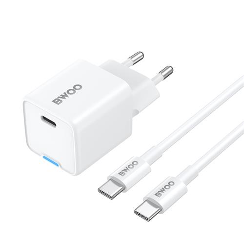 BWOO Cargador Rápido 30W Cable Type-C to Type-C 1 Metro Blanco (BO-CDA211C-C)