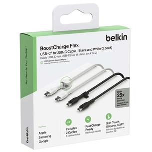 Belkin Cable USB-C to USB-C 1 Metro Silicona con Clip Pack 2 Banco/Negro (CAB009BT1MBW2PK)