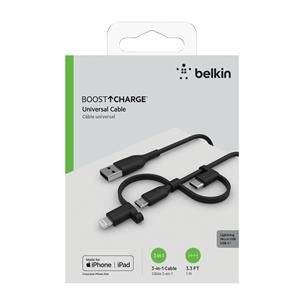 Belkin Cable USB-A 3 in 1 1Metro 15w Conectores USB-C Micro-Usb Lightning Negro (CAC001BT1MBK)