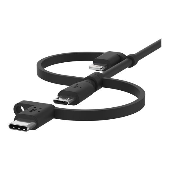 Belkin Cable USB-A 3 in 1 1Metro 15w Conectores USB-C Micro-Usb Lightning Negro (CAC001BT1MBK)