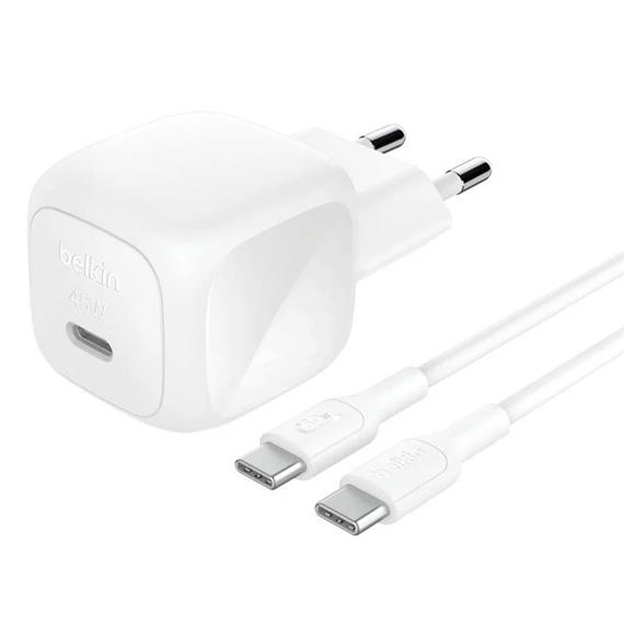 Belkin Cargador Carga Rápida 45W + Cable USB-C to USB-C 1 Metro Blanco (WCA013KQ1MWH-B6)