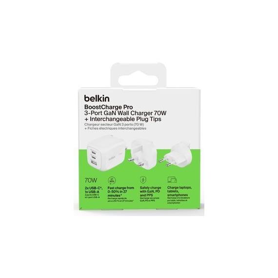 Belkin Cargador USB-C Gan 70W  Blanco (WCH018HQWH)