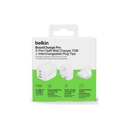 Belkin Cargador USB-C Gan 70W  Blanco (WCH018HQWH)