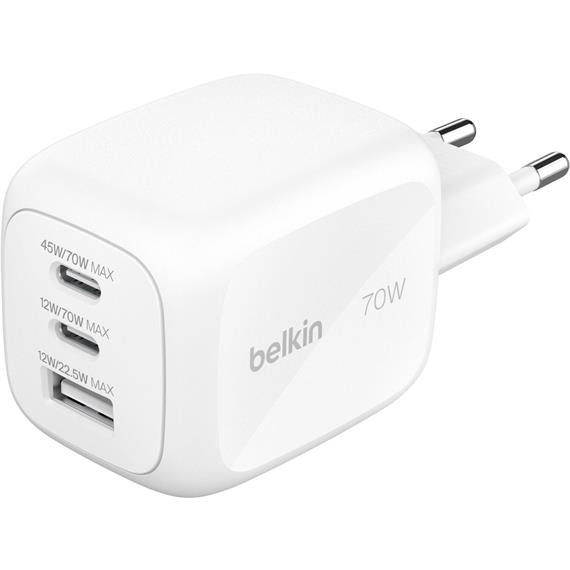 Belkin Cargador USB-C Gan 70W  Blanco (WCH018HQWH)