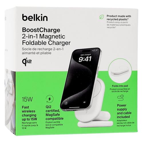 Belkin Base de Carga Inalámbrica Plegable 2 in 1 Qi2 15W  Blanca (WIZ028VFWH)