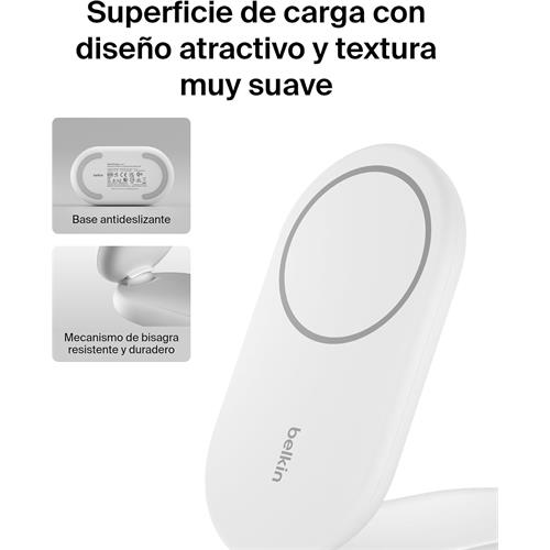 Belkin Base de Carga Inalámbrica Plegable 2 in 1 Qi2 15W  Blanca (WIZ028VFWH)