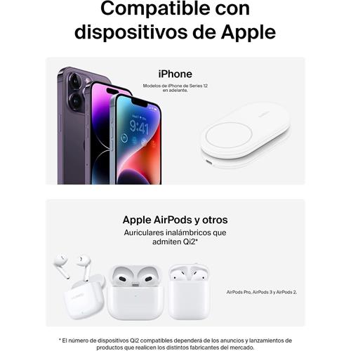 Belkin Base de Carga Inalámbrica Plegable 2 in 1 Qi2 15W  Blanca (WIZ028VFWH)
