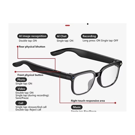 Bomanlon BV01 Gafas De Sol con Cámara HD, Bluetooth, y Traductor por IA