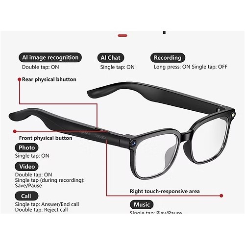 Bomanlon BV01 Gafas De Sol con Cámara HD, Bluetooth, y Traductor por IA