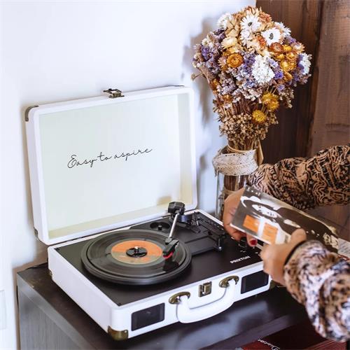 Prixton VC400 Tocadiscos Maletín con Grabación a USB, y Salids Aux y RCA Blanco