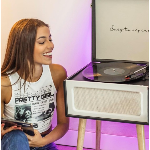Prixton Tocadiscos Detroit Estilo Vintage, Bluetooth, Radio FM, Salida 3.5mm