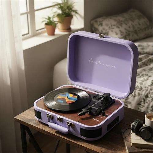 Prixton VC600 Tocadiscos con Grabación a USB, Radio FM y Salidas AUX y RCA Lila