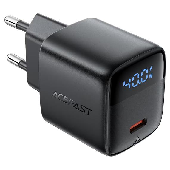 Cargador USB-C Acefast A135 PD40W GaN con Display Digital Negro