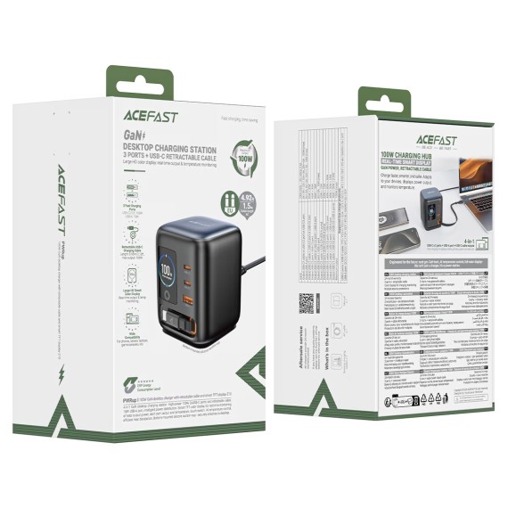 Cargador Sobremesa Acefast Z10 100W GaN con 3x USB-C y 1x USB-A con Pantalla