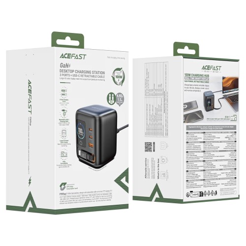 Cargador Sobremesa Acefast Z10 100W GaN con 3x USB-C y 1x USB-A con Pantalla
