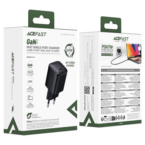 Cargador USB-C Acefast A134 PD67W Mini GaN Negro
