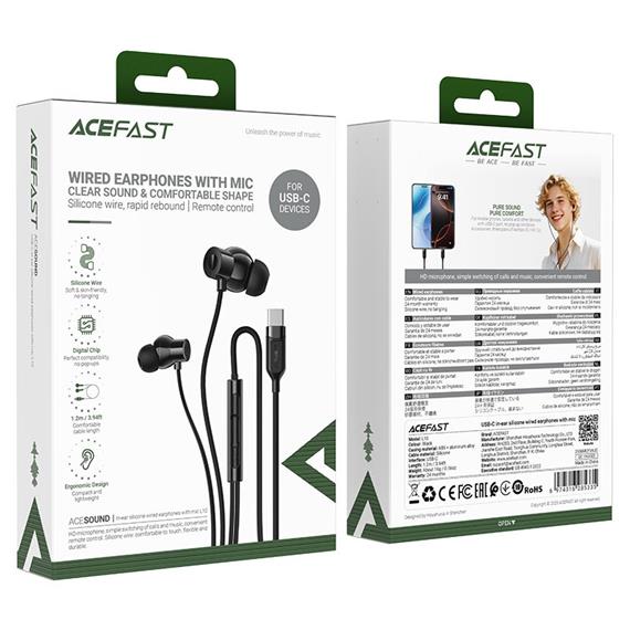 Acefast L10 Auriculares de Silicona con Cable USB-C Negro