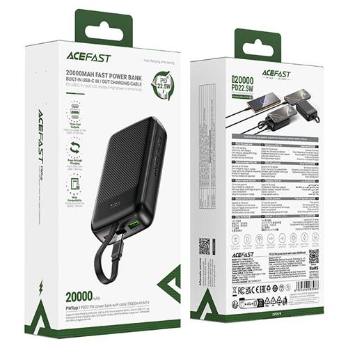 Acefast M14 PD20W PowerBank 20.000mAh 22.5W con Cable USB-C Integrado