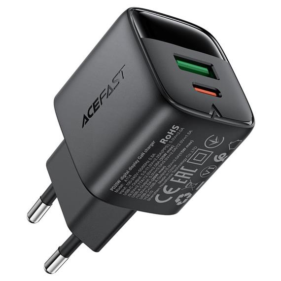Cargador USB-C y USB-A Acefast A114 PD25W GaN con Display Digital